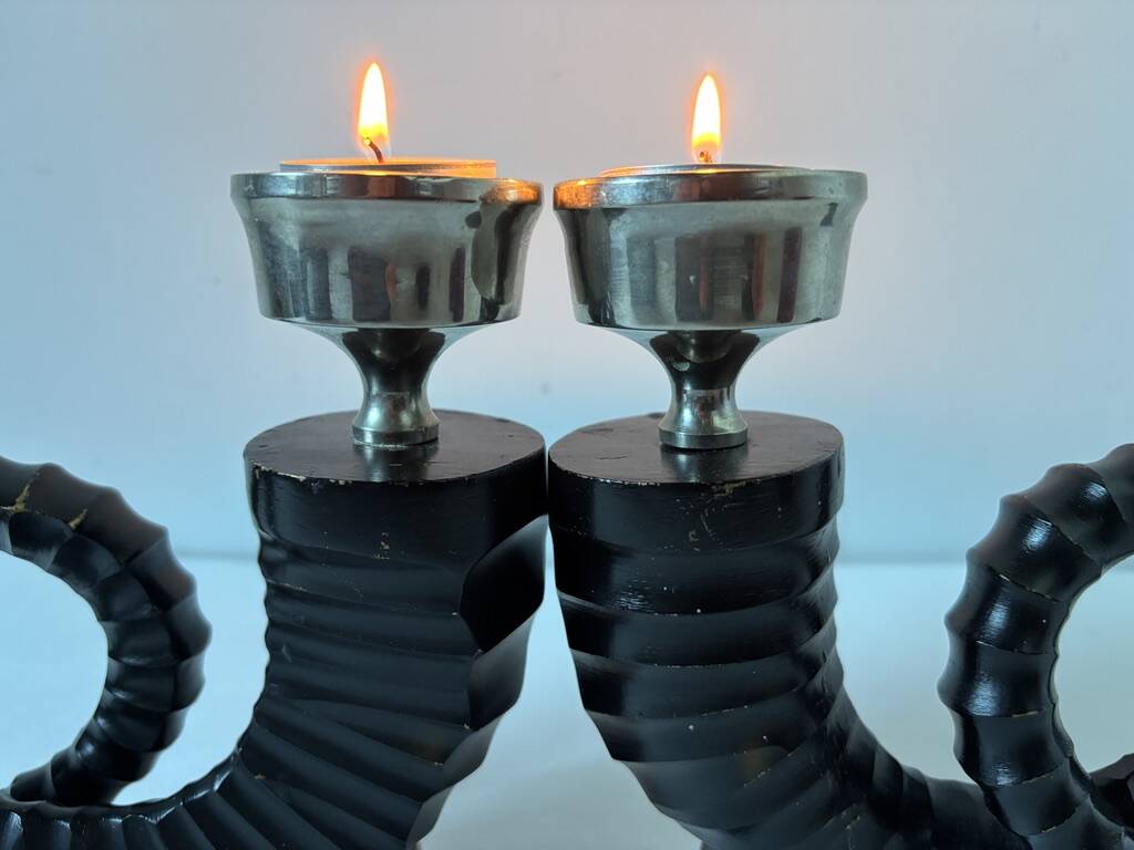Vintage Bronze Chapman Horn Candlesticks 1970 USA x2