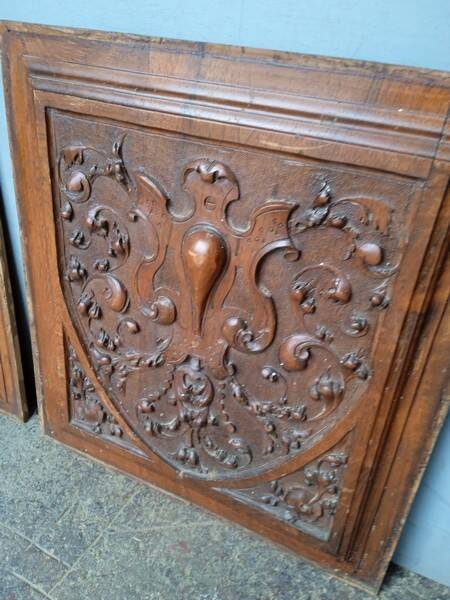 2 carved walnut woodwork panels early 20th century
