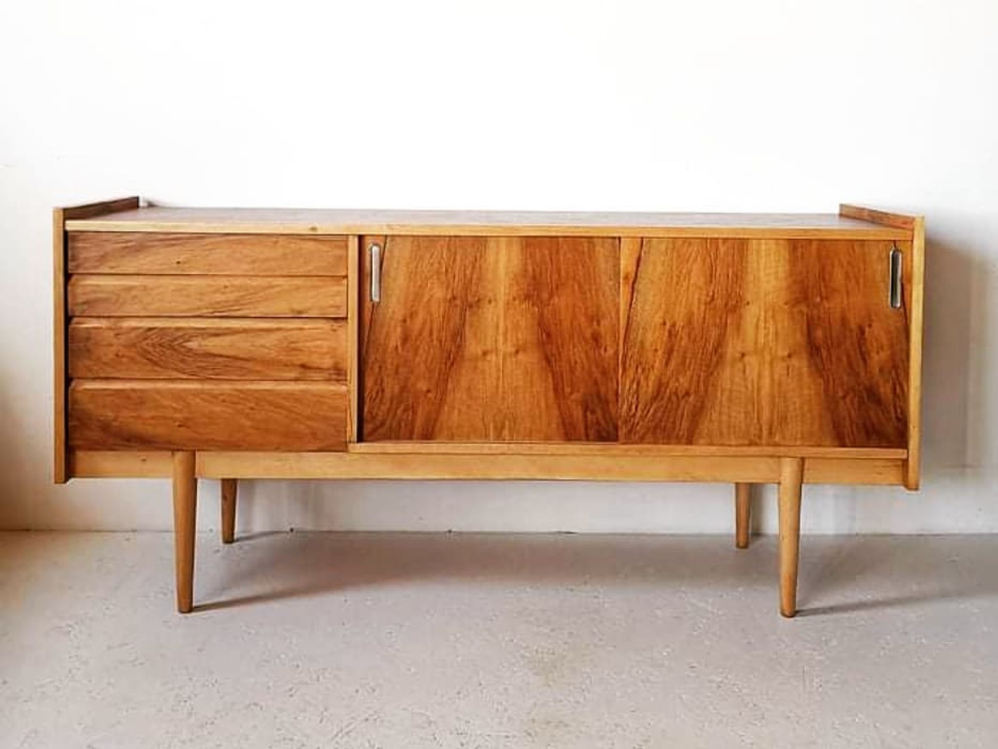 Walnut veneer row edition Bytomskie Zaklady, Polish Mid-Century 1960s