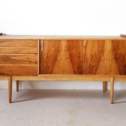 Walnut veneer row edition Bytomskie Zaklady, Polish Mid-Century 1960s