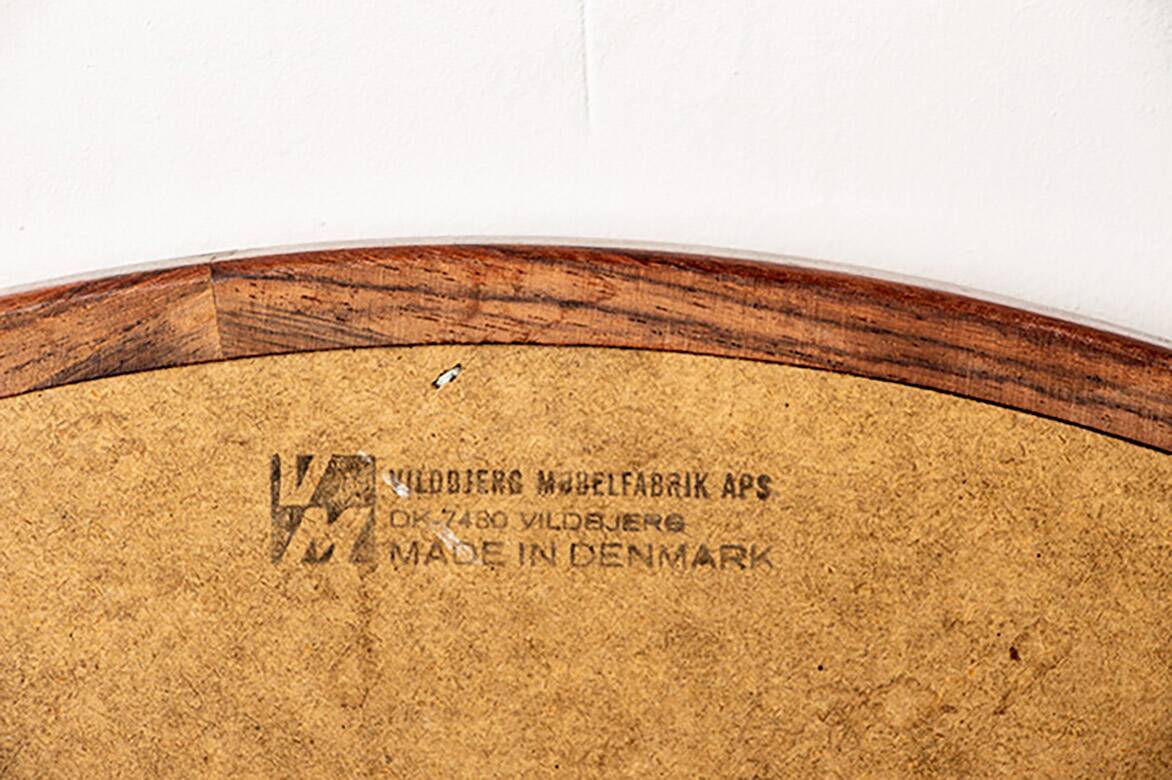 Large round Danish rosewood mirror by Vildbjerg Mobelfabrik 1960.