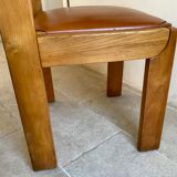 Leather and wood chair 70's