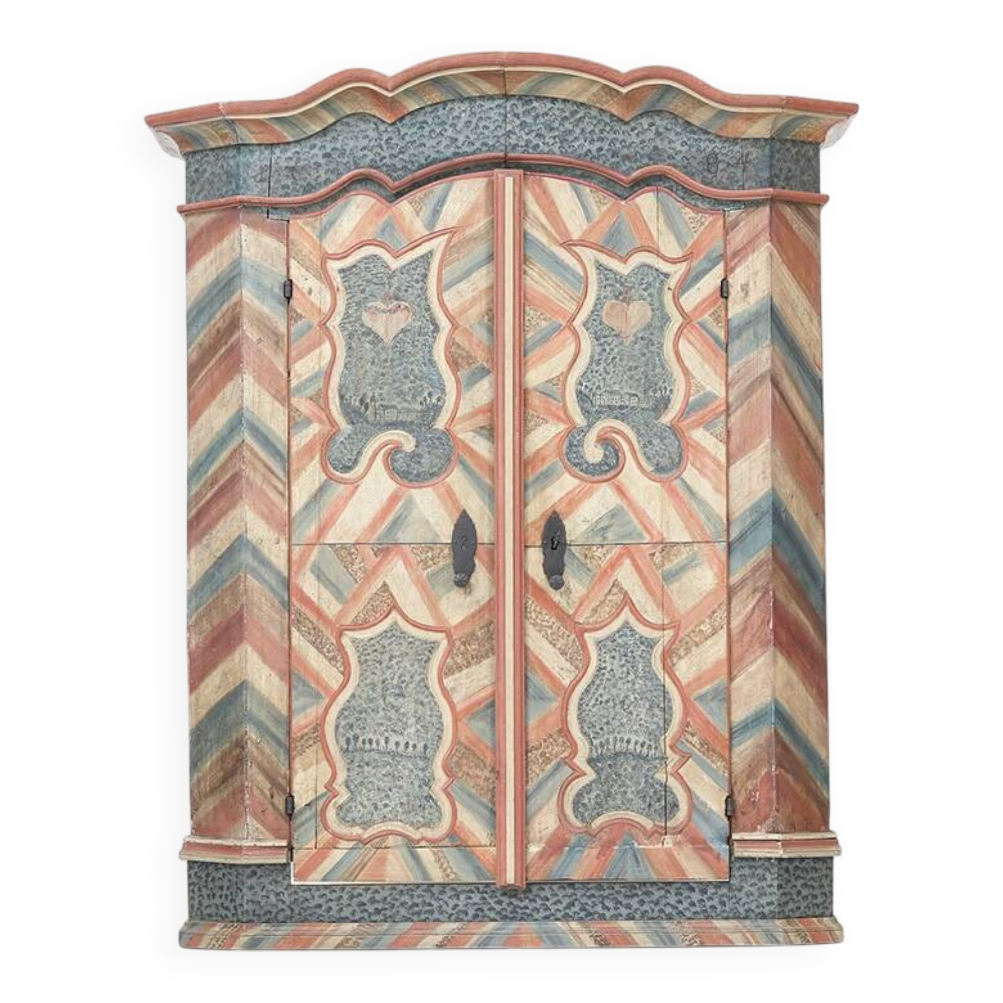Armoire de mariage peinte en art populaire rustique exceptionnel de 1784
