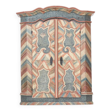 Armoire de mariage peinte en art populaire rustique exceptionnel de 1784