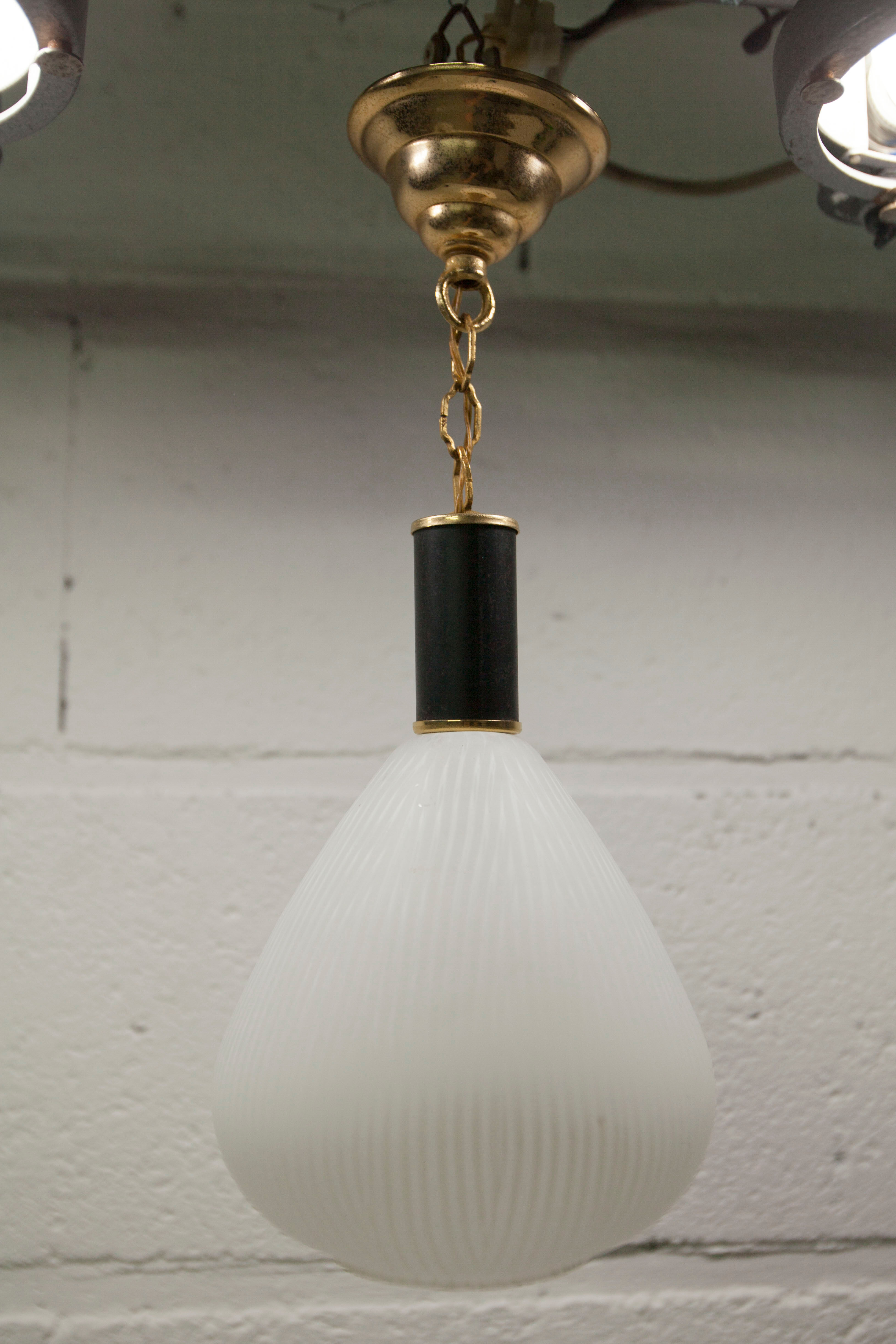 Mid century suspension, brass, zebra glass