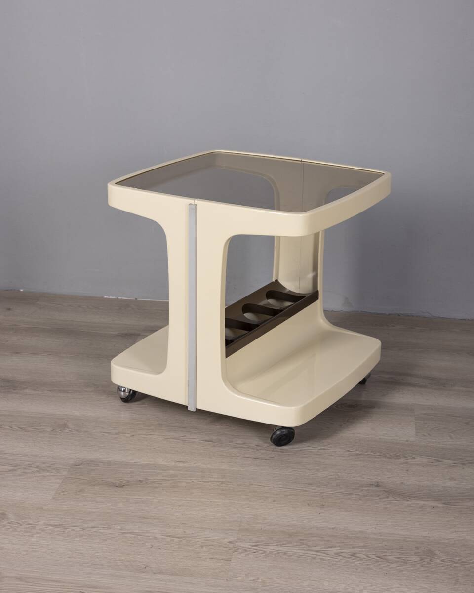Vintage 1970s plastic and glass bar trolley by Marc Held for Prisunic