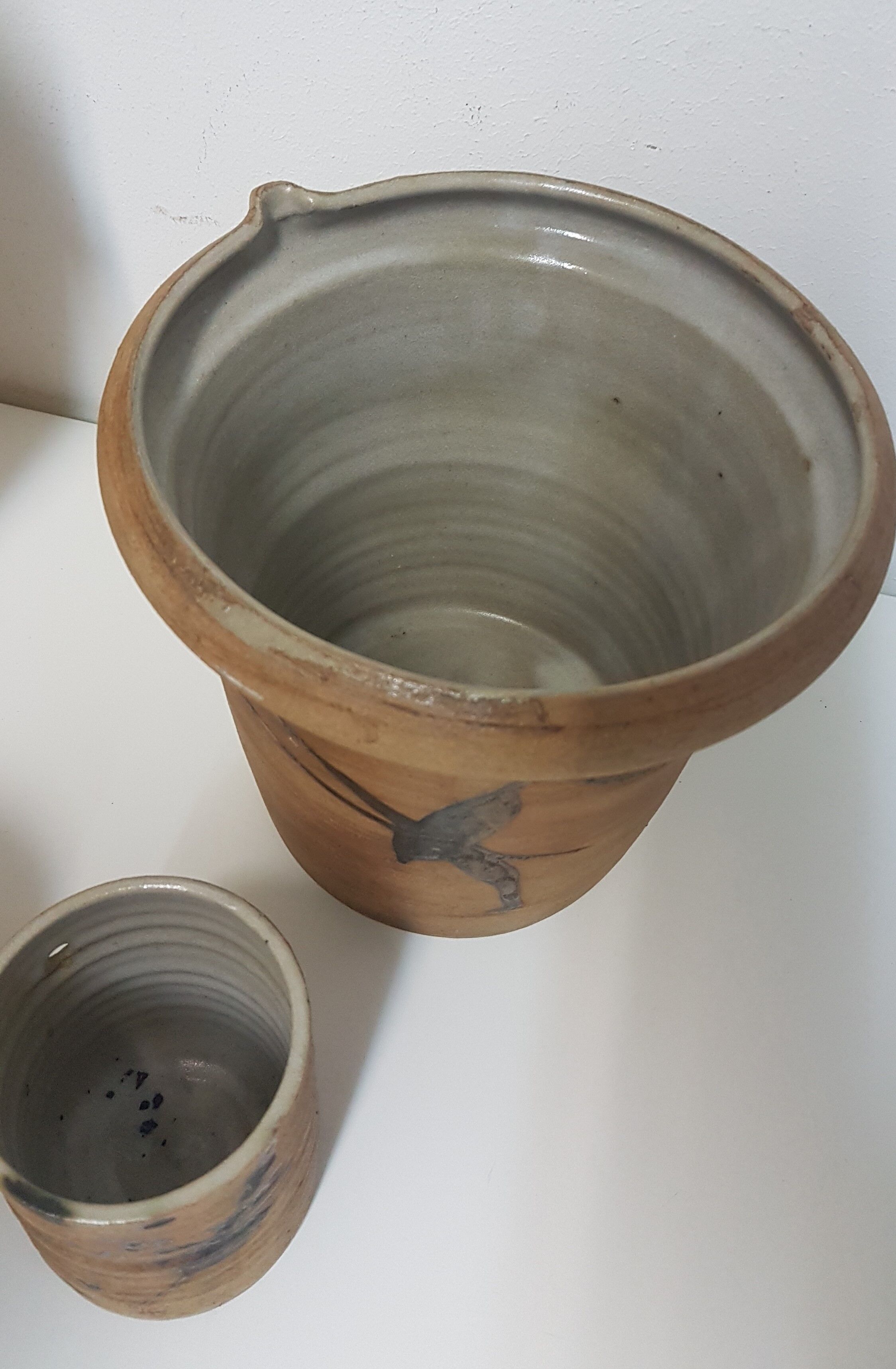 Lot de 4 pièces en céramique Poterie du Colombier décor tachiste