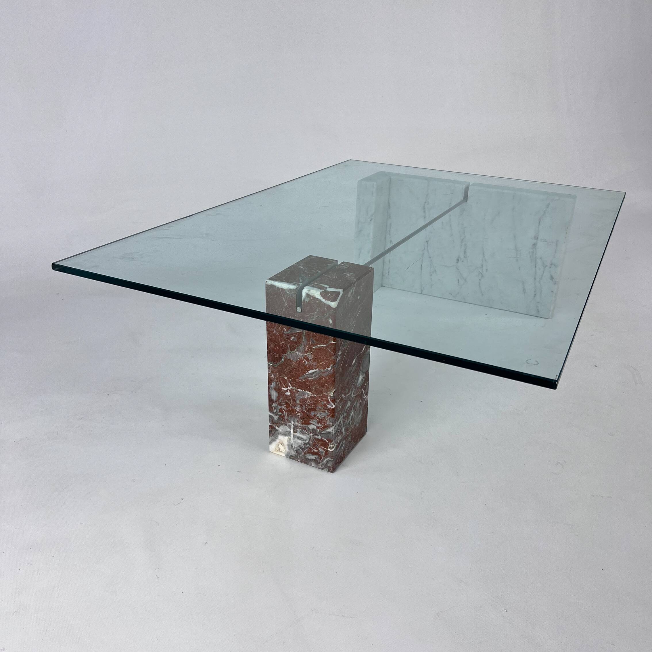 Base en verre et marbre à deux pierres vintage, Italie, années 1970