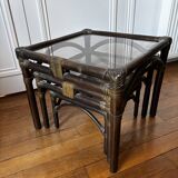 Bamboo and smoked glass nesting coffee tables