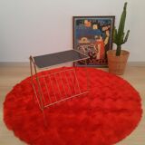 Round carpet in red moumoute style pelfran diameter 130cm vintage