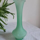 Green and white glass paste single flower vase