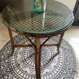 Rattan bistro table with glass top