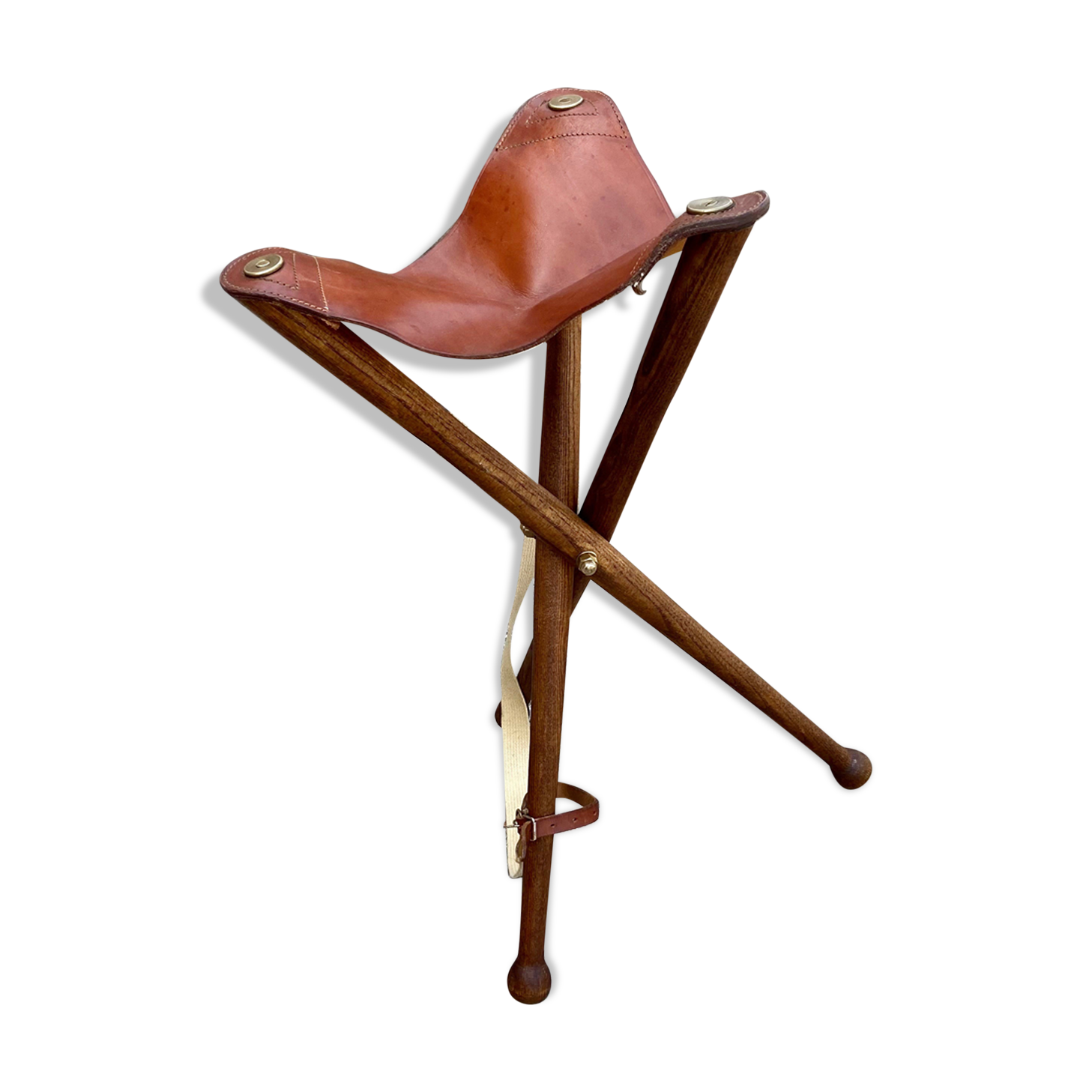 Folding leather tripod stool