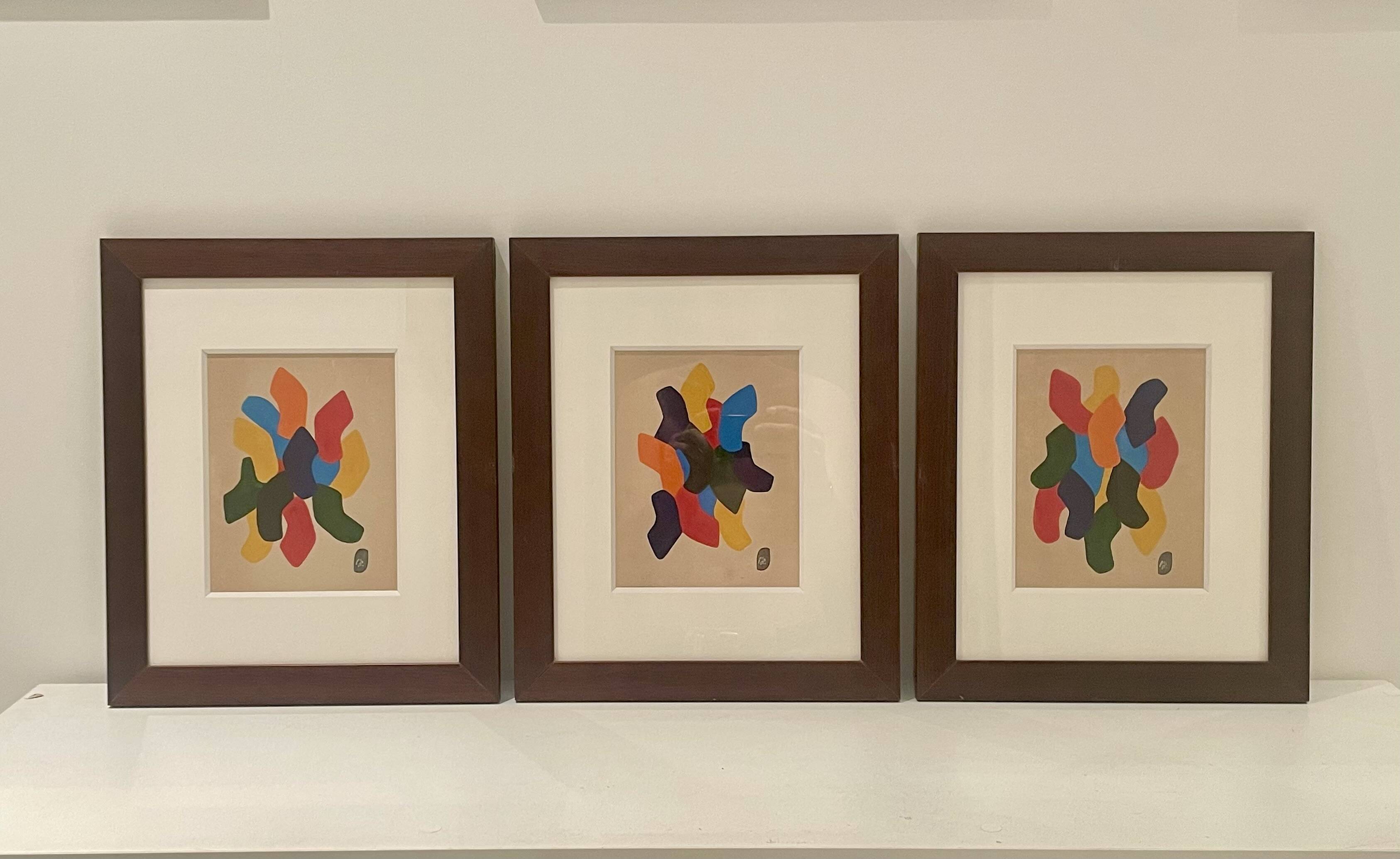 Triptyque peinture abstraite - Auguste Perrin - 1972