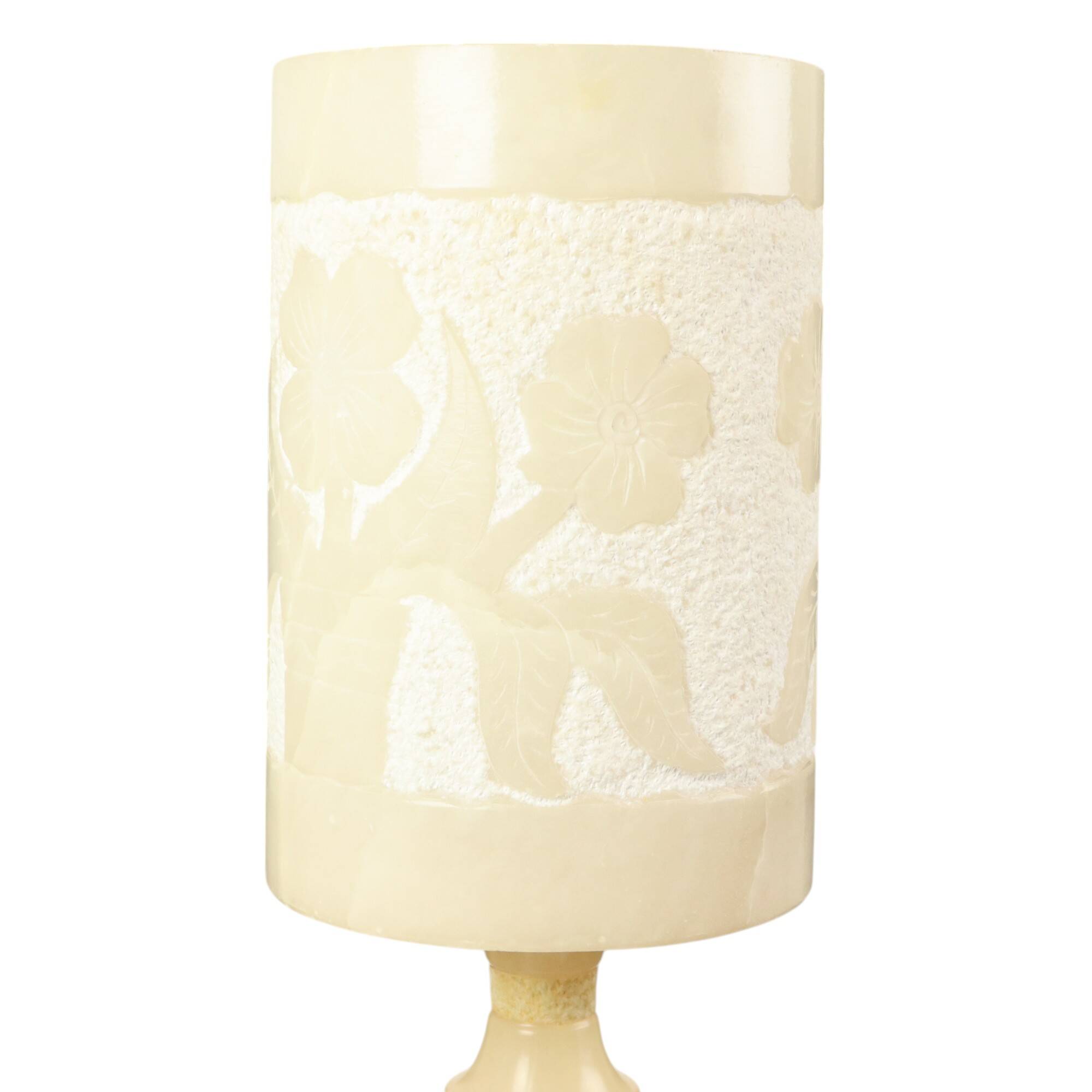 Vintage Table Lamp Alabaster Natural Stone Flowers Spain 1960s