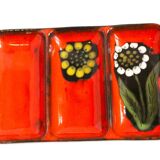 Red floral dish from the 60s/70s with 3 compartments