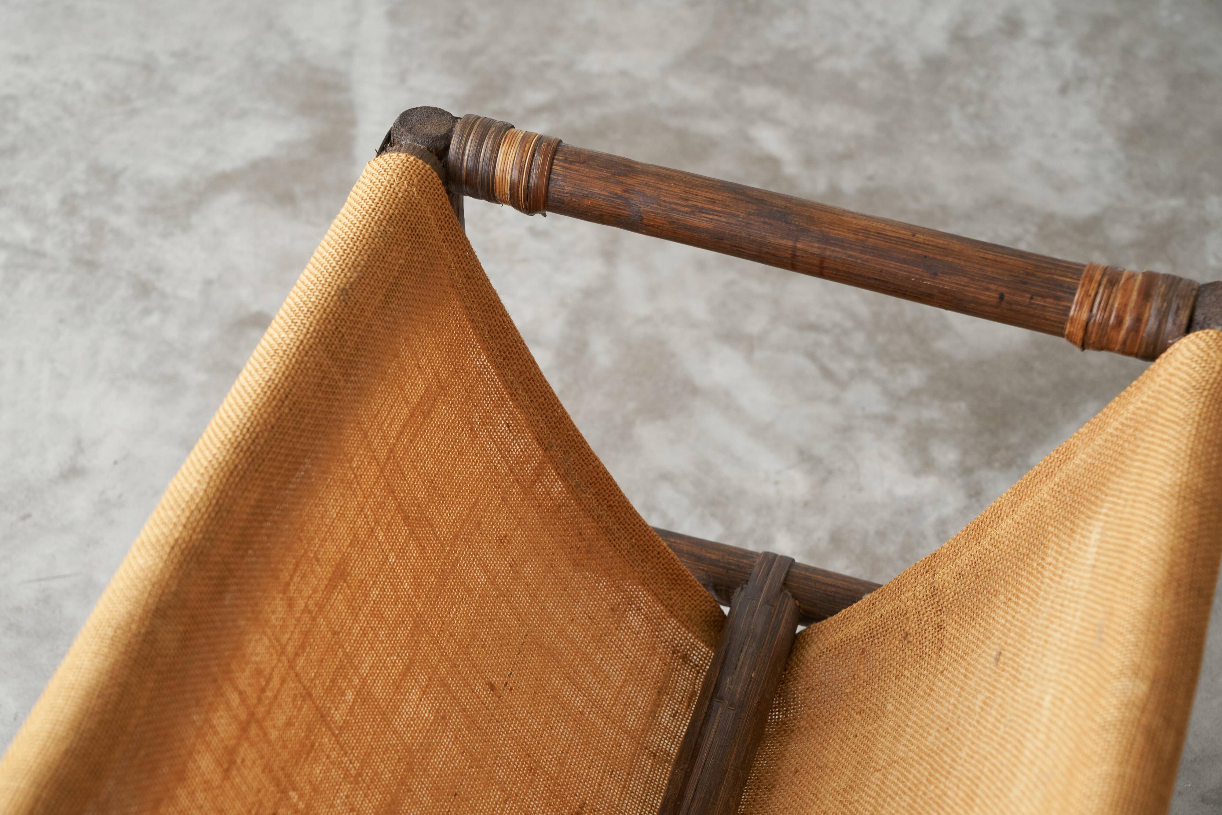 1970s canvas and bamboo magazine rack