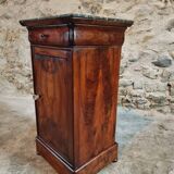 Antique Louis-Philippe style bedside table with walnut veneer and marble top