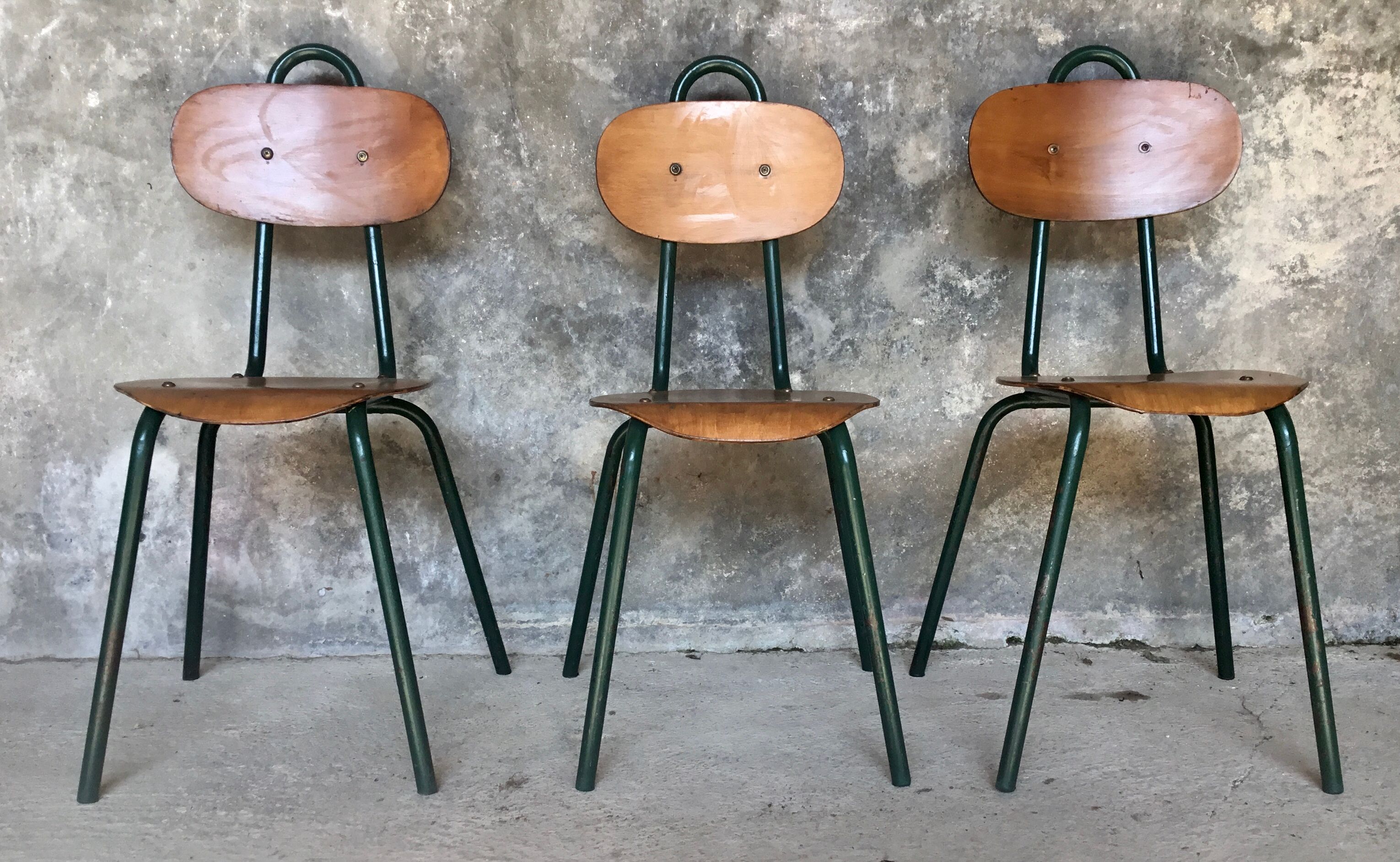 Trio of industrial tubular chairs - design 1960