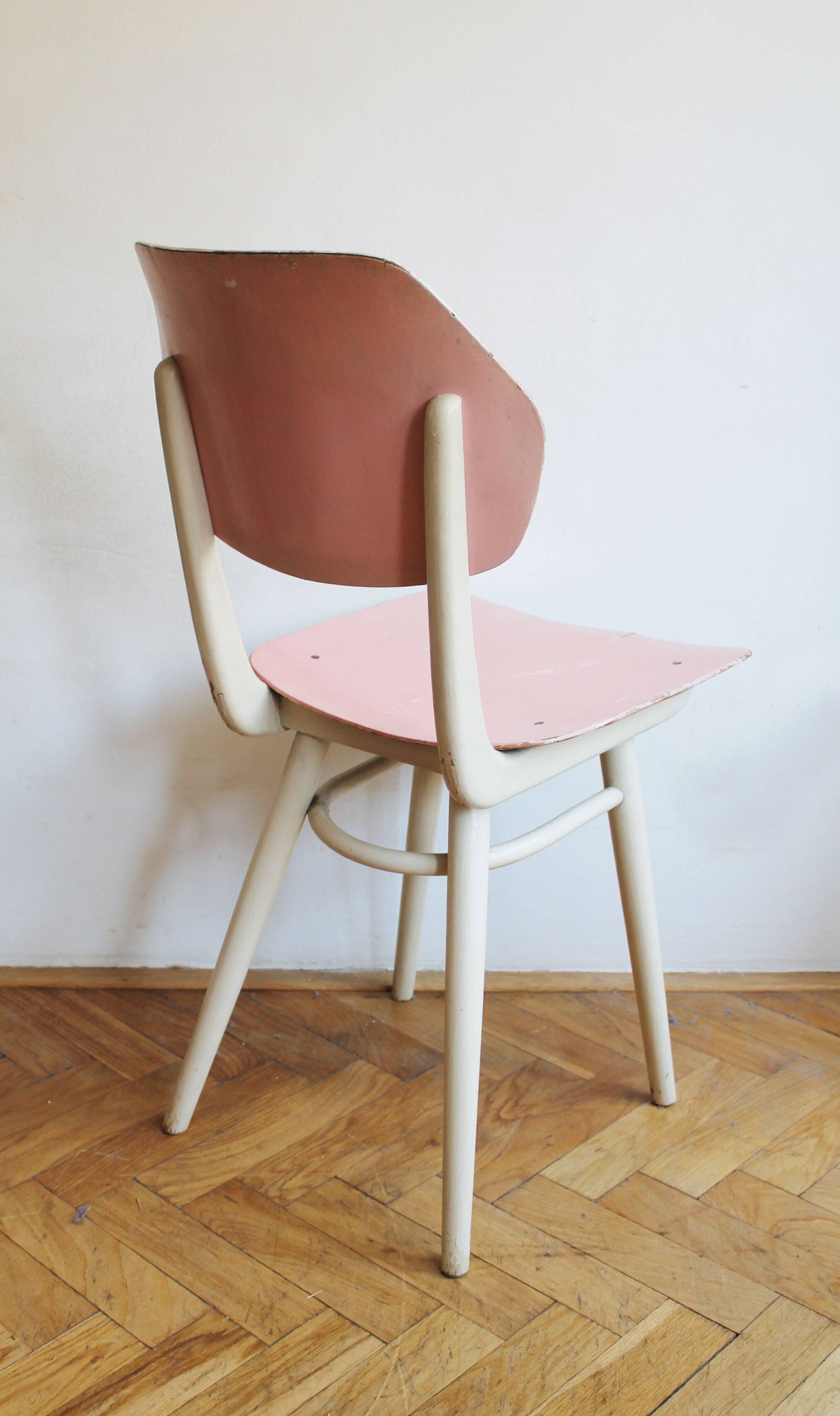 Set of 6 vintage TON chairs in painted wood, Czechoslovakia, 1964