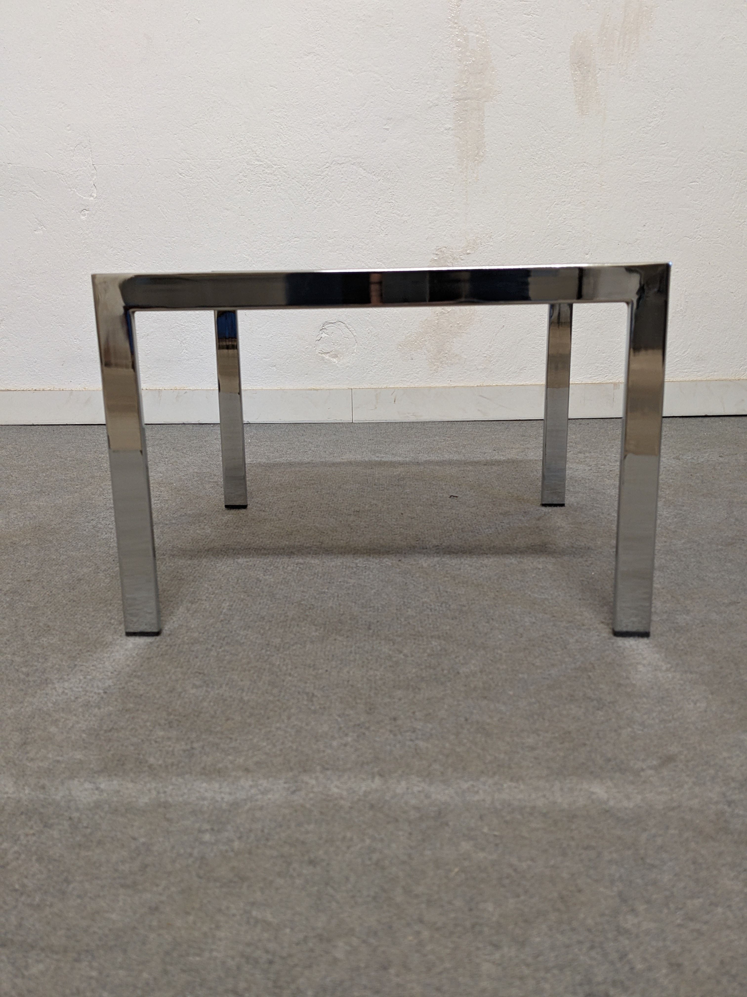Bedside table or end of sofa in chromed metal and smoked glass from the 70s