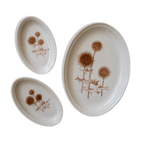 Oval presentation dish and two ramekins, Sarreguemines, thistle pattern