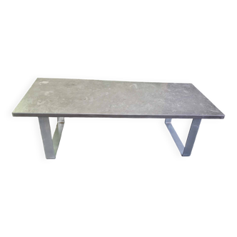 Brutalist coffee table chrome metal and slate Studio Draenert 1970 Germany