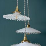Vintage triple pendant lamp in white opaline
