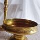 Fruit bowl, basket on foot, compote dish in embossed brass.