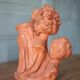 Sculpture signed Doloire, terracotta sculpture with 3 faces, candlestick sculpture, collection, interior decoration.