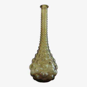 Bottle, carafe, Empoli, Italy, yellow bubbled glass, 60s 70s