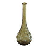 Bottle, carafe, Empoli, Italy, yellow bubbled glass, 60s 70s