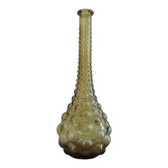 Bottle, carafe, Empoli, Italy, yellow bubbled glass, 60s 70s