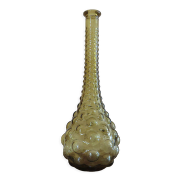 Bouteille, carafe, Empoli, Italy, en verre bullé jaune, années 60 70