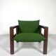 Mid-Century Armchair, Green Fabric & Wood, Italy, 1960