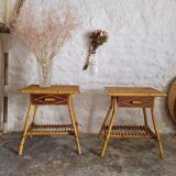 Pair of vintage rattan bedside tables