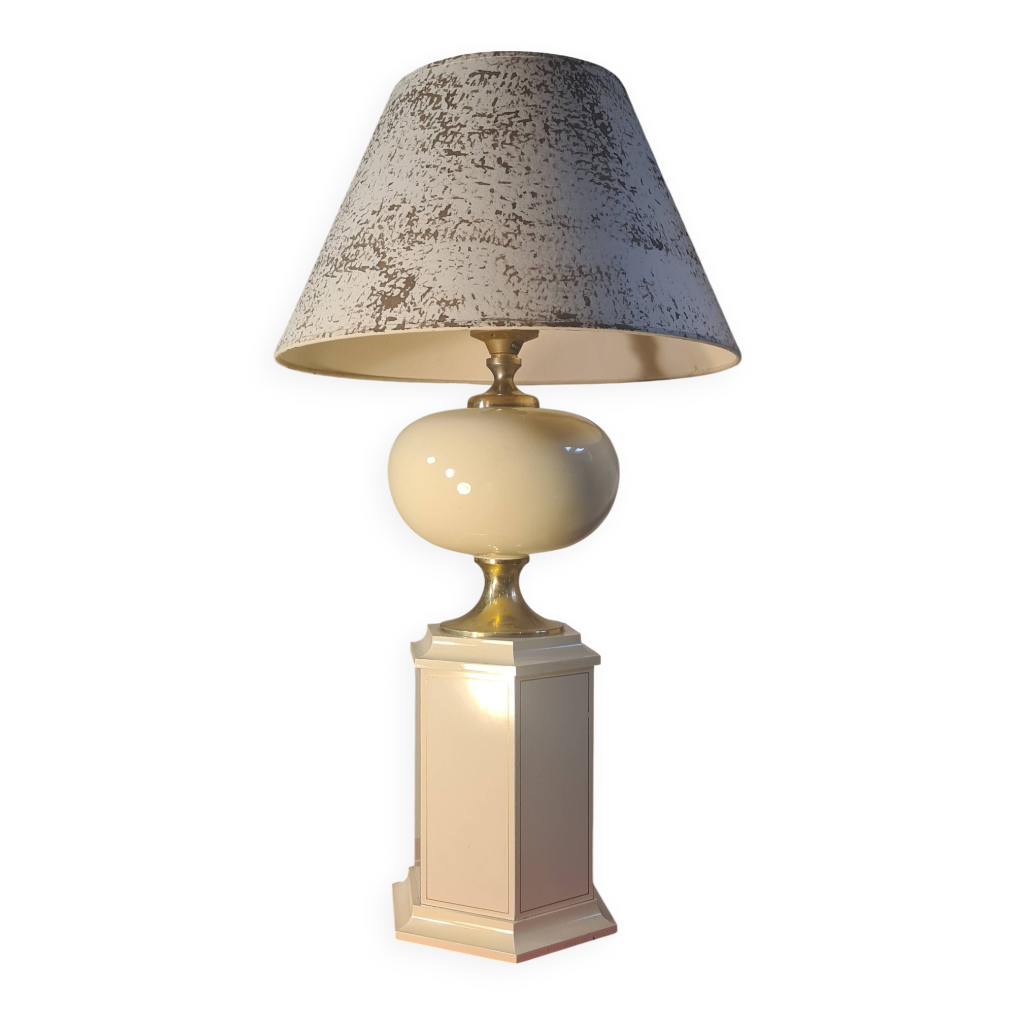 Living room lamp from Maison Dauphin 1970 to 80 cream hand-painted lampshade