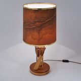 Marquetry wood inlaid table lamp, sport cricket theme, 1950`s ca, English, Rewired