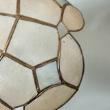 Vintage pendant lampshade in white and blue mother-of-pearl and brass
