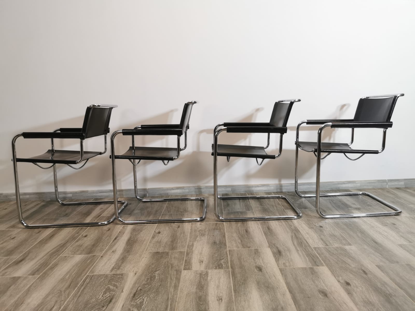 Mid-century chromed leather chairs