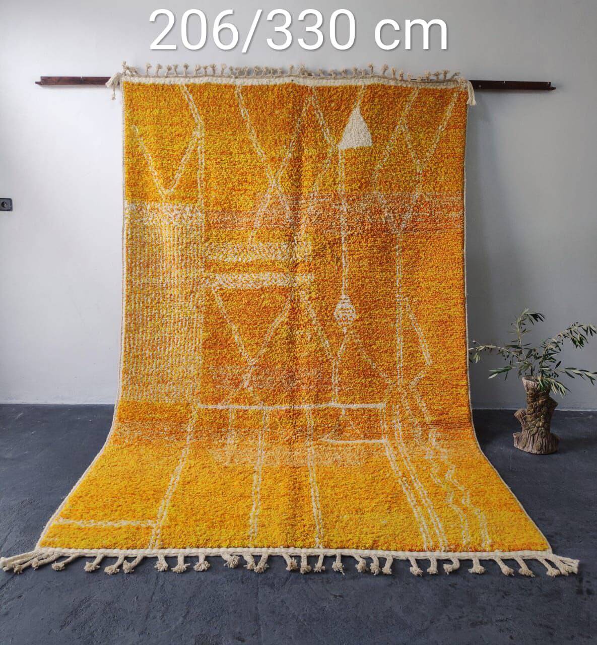 Large Moroccan Beni Ouarain Rug, Sun Yellow, Handmade 206x330