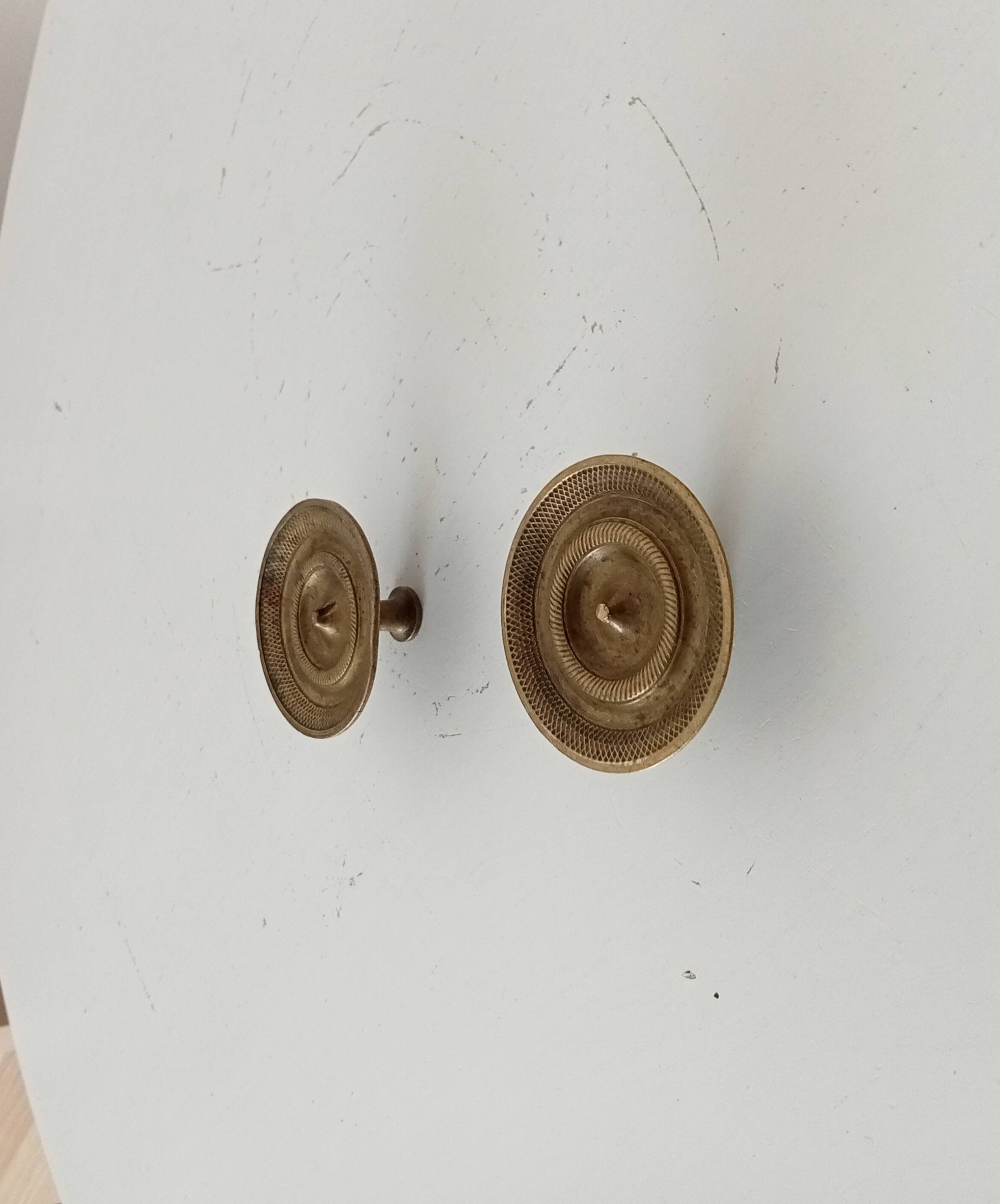 Pair of antique Empire furniture knobs in bronze from the 19th century.