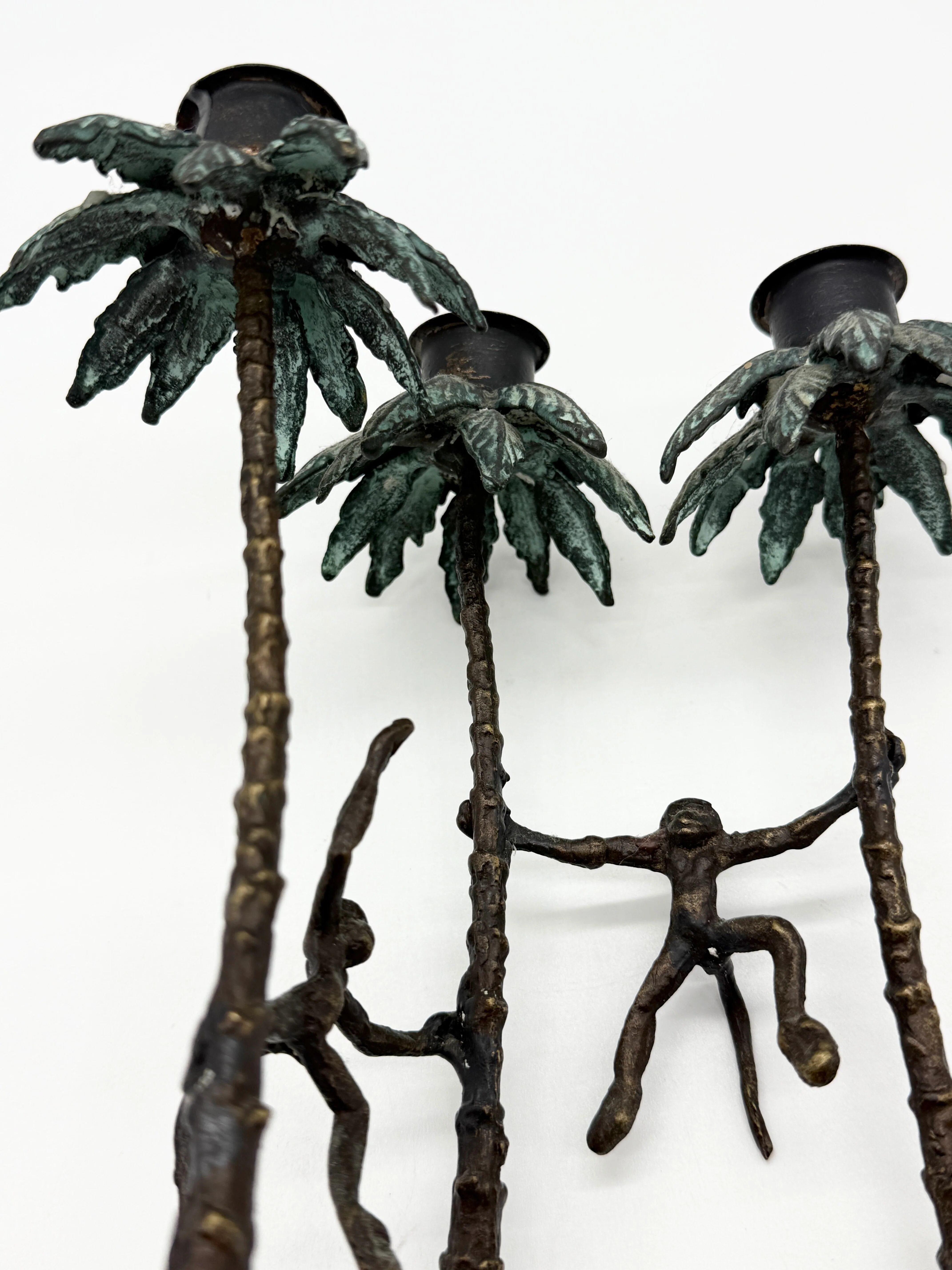 Chandelier "singe" en bronze patiné, 1970s