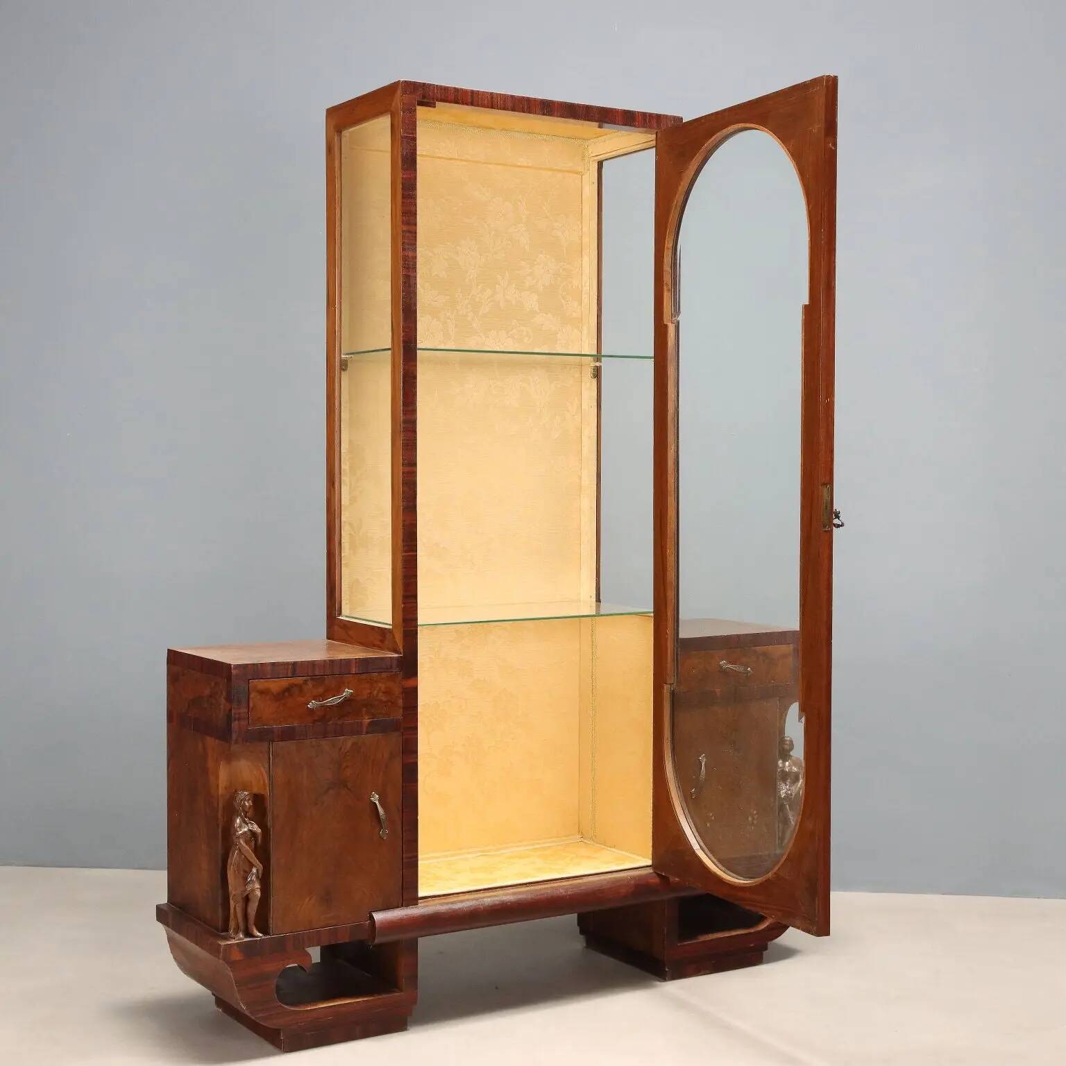 Vintage display cabinet in burl veneer, design, Italy, 1920s-1930s
