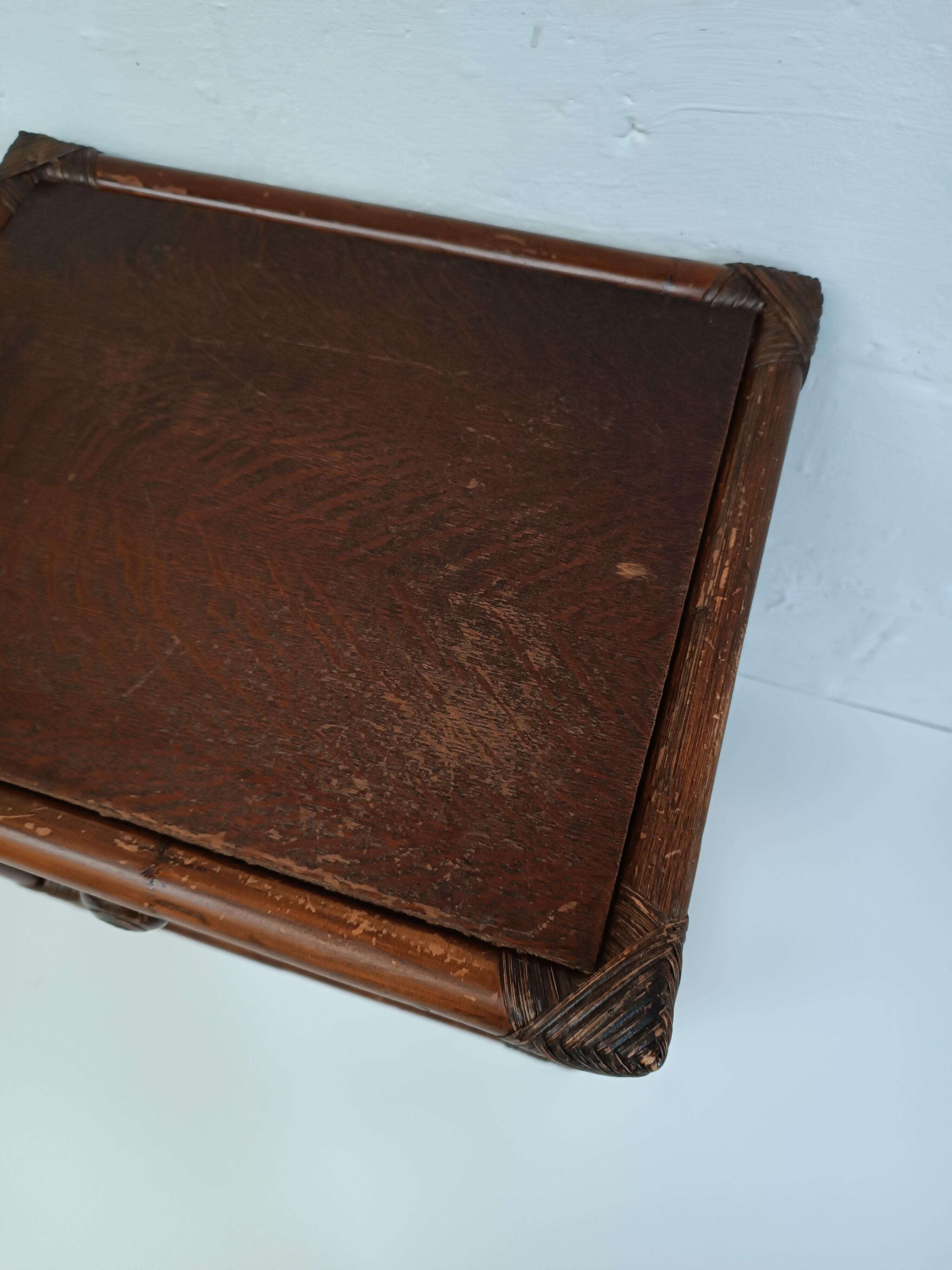 Pair of wooden bedside tables, bamboo and canning