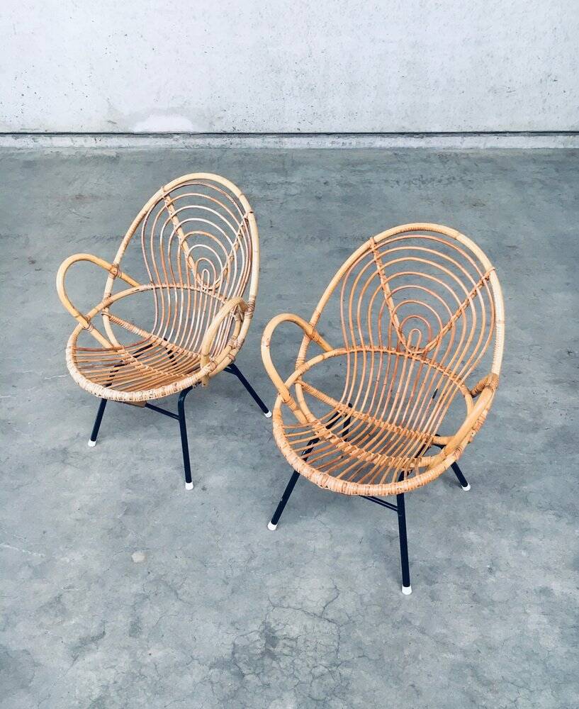 Set of Rattan Lounge Chairs attributed to Rohe Noordwolde, 1960s