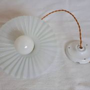Vintage lampshade pendant light in white embossed striated opaline - 1960