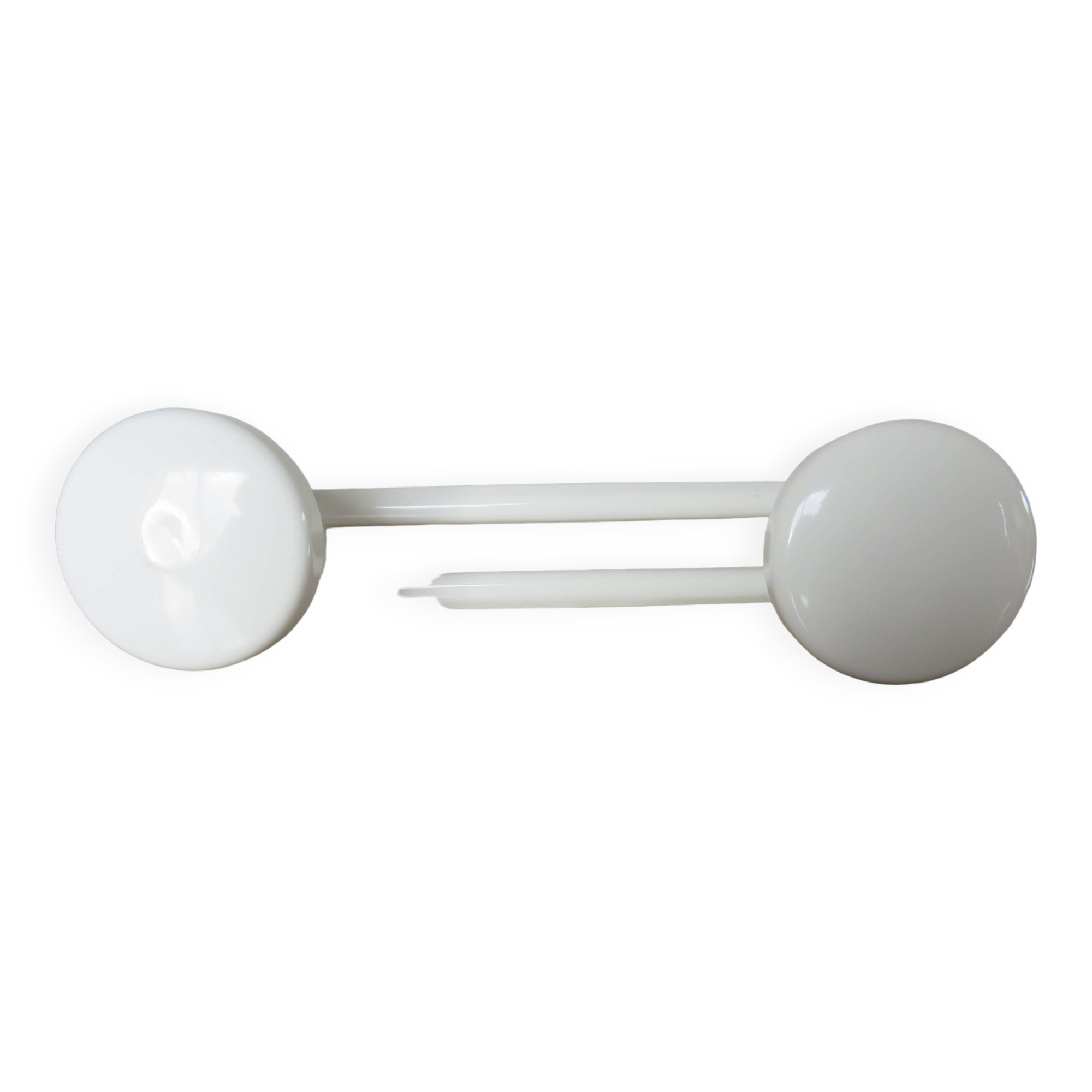 Wall coat rack in white lacquered metal with 2 hooks, 1970.