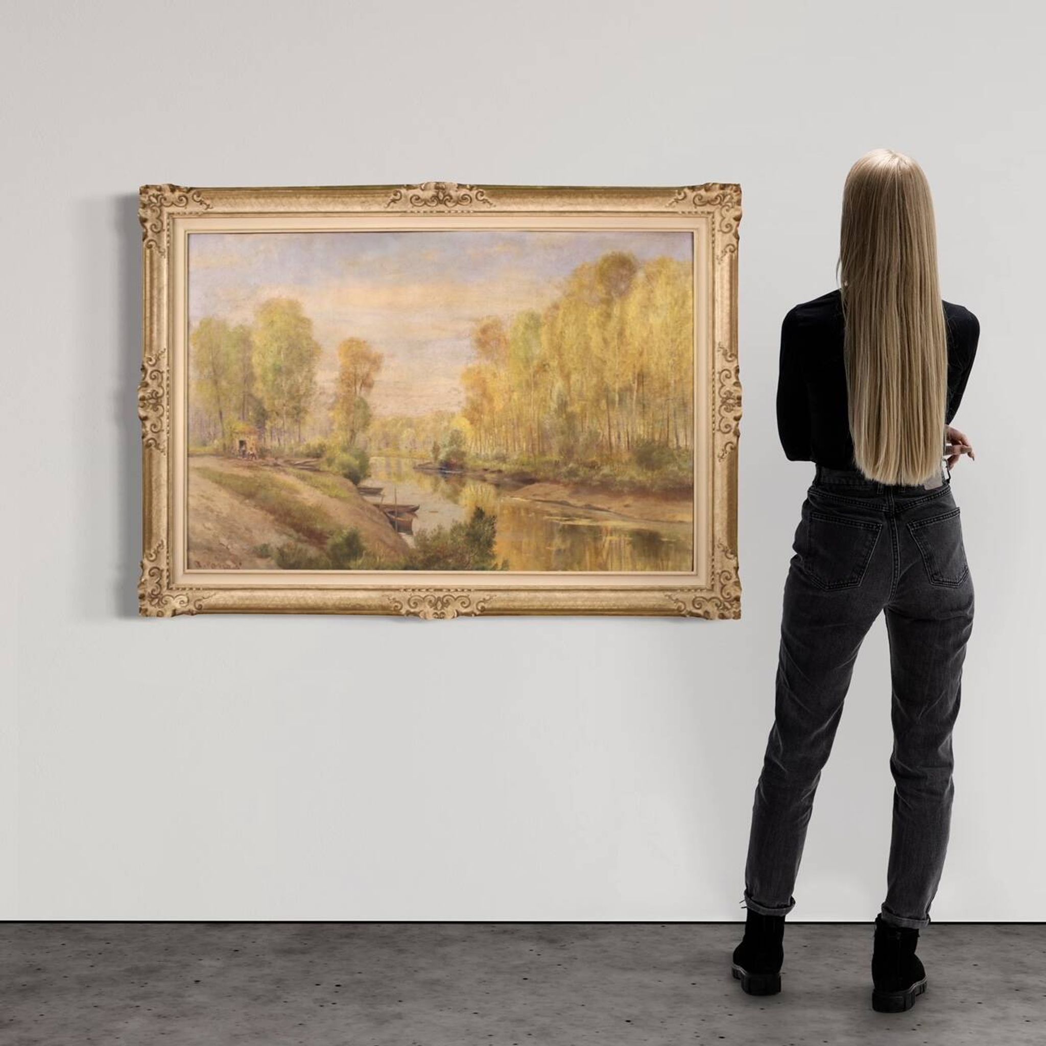 Huile sur panneau encadrée "Paysage", A. Corradi, 1950