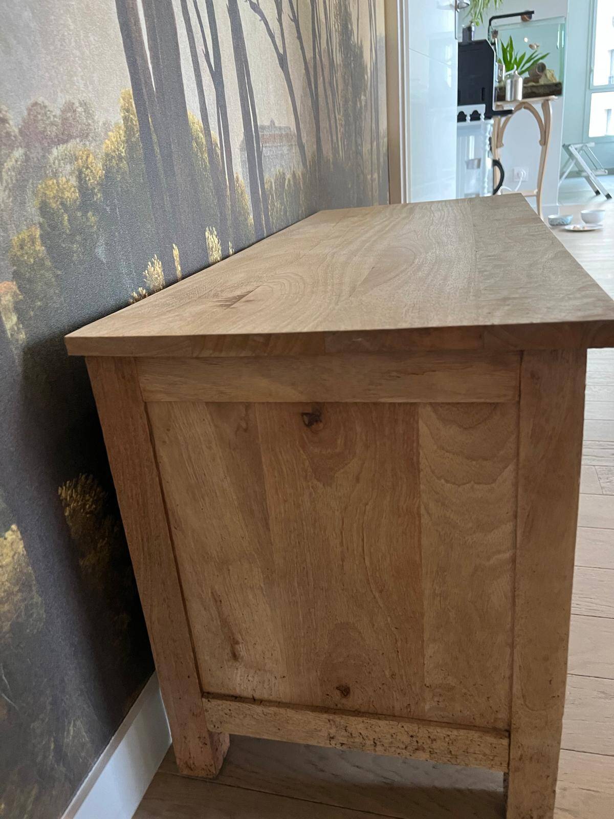 Oak storage chest with rattan caning